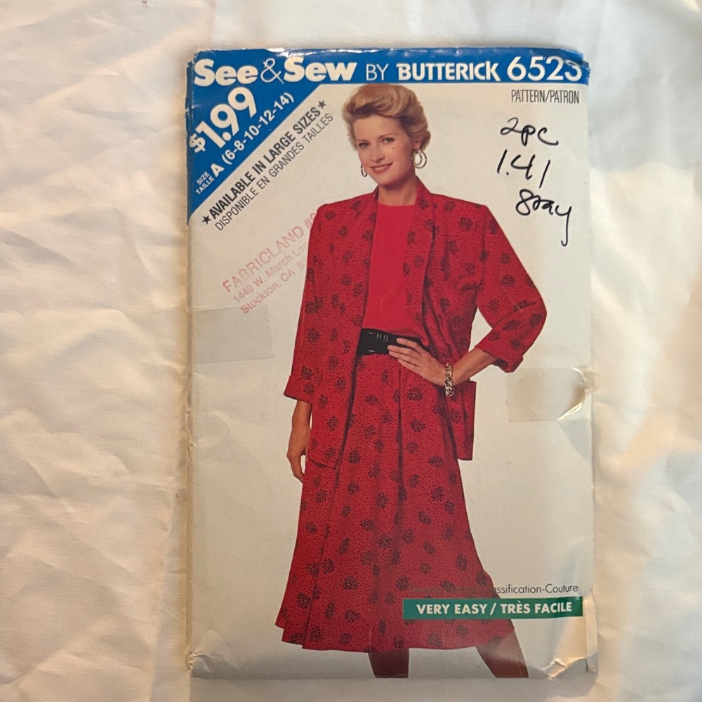 Butterick See & Sew Women’s Red Patterned Dress and Jacket NEW UNCUT VINTAGE